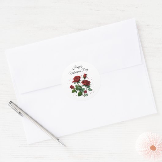 Red Roses Valentine Ronde Sticker (Envelop)