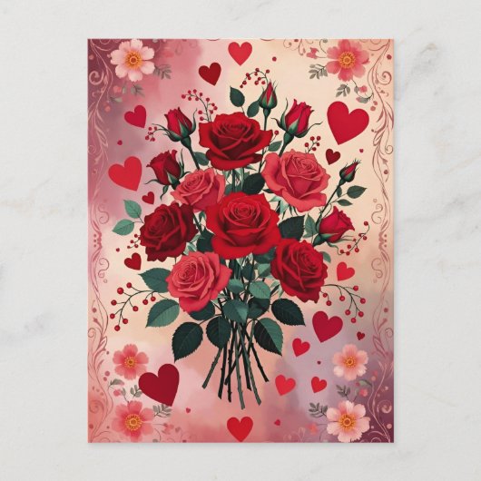 Red Roses, Valentine's Day, Briefkaart (Voorkant)