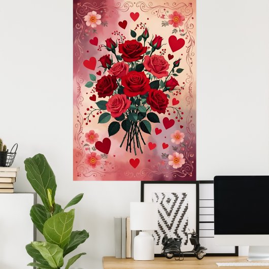 Red Roses, Valentine's Day, Poster (Thuiskantoor)