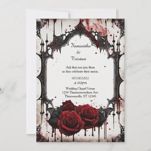 Red Roses Vampire Gothic Bruiloft Kaart (Voorkant)