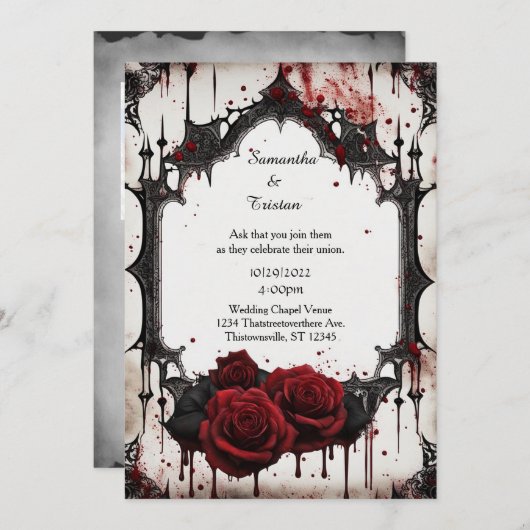 Red Roses Vampire Gothic Bruiloft Kaart (Voorkant / Achterkant)