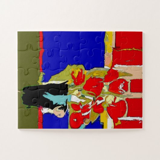 Red Roses Vase Art Deco Legpuzzel (Horizontaal)