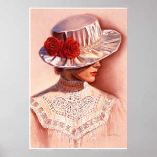 Red Roses Victoriaans Lady Elegant Decor Art Poste Poster