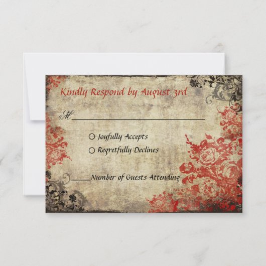 Red Roses Vintage Wedding RSVP Uitnodiging (Voorkant)