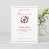 Red Roses wagon Wheel Elegant Charro Quinceañera Kaart (Staand voorkant)