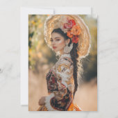 Red Roses wagon Wheel Elegant Charro Quinceañera Kaart (Achterkant)