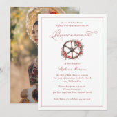 Red Roses wagon Wheel Elegant Charro Quinceañera Kaart (Voorkant / Achterkant)