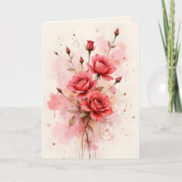 Red Roses Watercolor Anniversary Valentine's Day Kaart