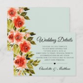 Red Roses Waterverf Botanische bruiloft Details Informatiekaartje (Voorkant / Achterkant)