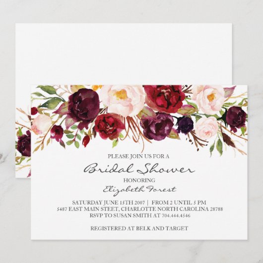 Red Roses waterverf bruidsdouche uitnodiging (Voorkant / Achterkant)