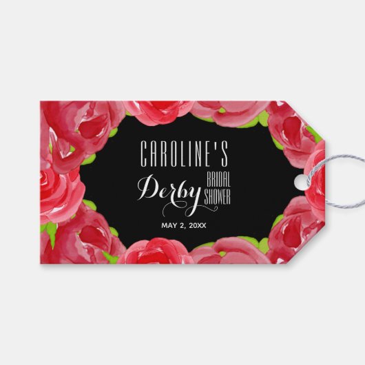 Red Roses Waterverf Derby Vrijgezellenfeest Cadeaulabel (Voorkant (Horizontaal))