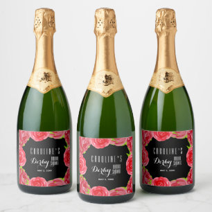 Red Roses Waterverf Derby Vrijgezellenfeest Sparkling Wijnetiket