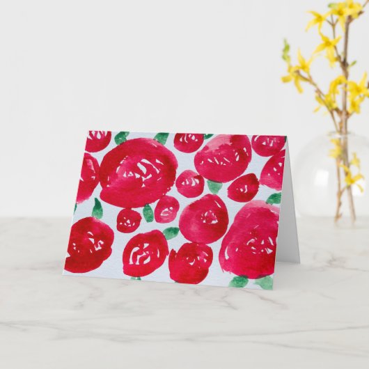 Red Roses Waterverf Opgevouwen Note Kaart (Gele Bloem)