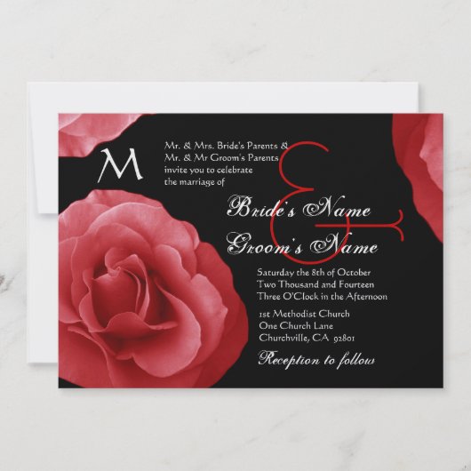 Red Roses Wedding Invitation Metallic Kaart (Voorkant)