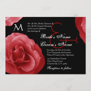 Red Roses Wedding Invitation Metallic Kaart