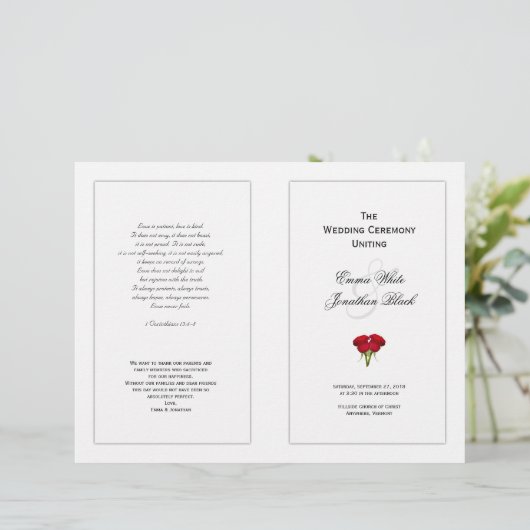 Red Roses Wedding Program Sjabloon (Staand voorkant)