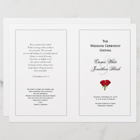 Red Roses Wedding Program Sjabloon (Voorkant / Achterkant)