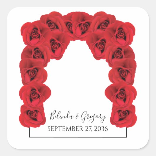 Red Roses Wedding Vierkante Sticker (Voorkant)