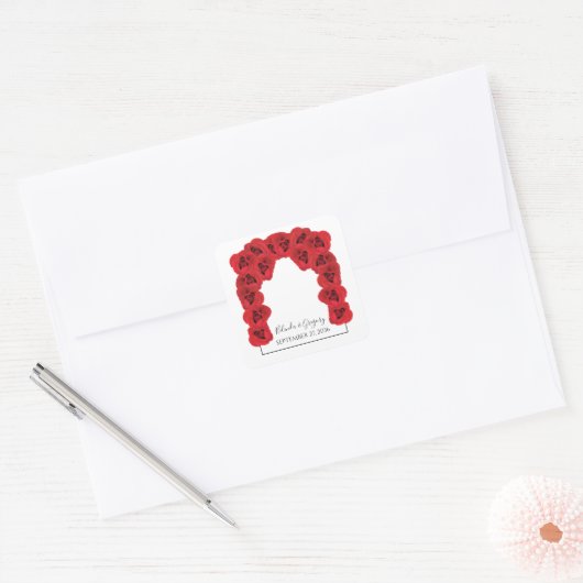 Red Roses Wedding Vierkante Sticker (Envelop)