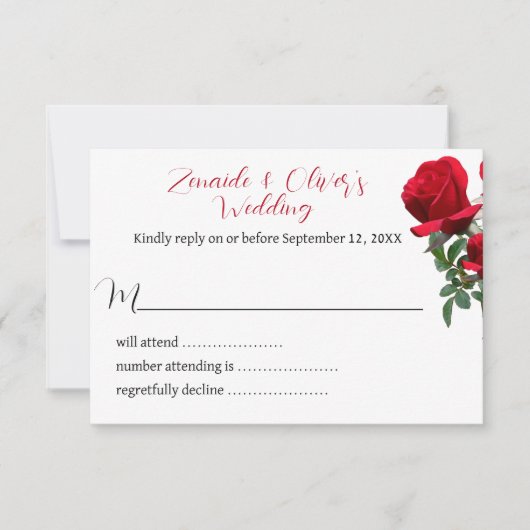 Red Roses Wedding Website Antwoord Kaarten (Voorkant)