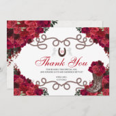 Red Roses Western Charra Quinceanera Dank je Bedankkaart (Voorkant / Achterkant)