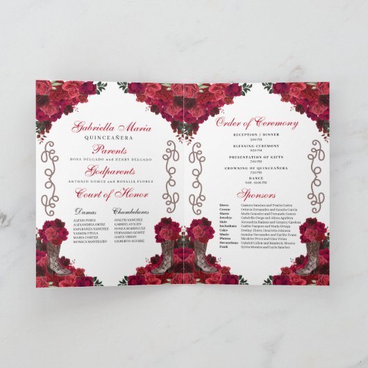 Red Roses Western Charro Quinceañera Programma (Binnen)