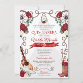 Red Roses Western Quinceanera Elegant Charro Kaart (Voorkant)