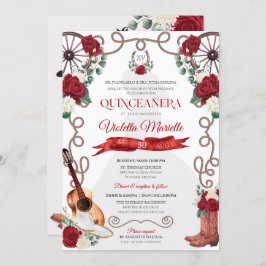 Red Roses Western Quinceanera Elegant Charro Kaart