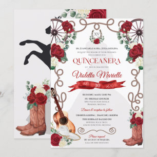 Red Roses Western Quinceanera Elegant Charro Kaart