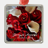 Red Roses White Calla Lily Floral Flowers Custom Metalen Ornament (Voorkant)