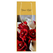 Red Roses White Calla Lily Floral Flowers Custom Wijn Cadeautas (Achterkant)
