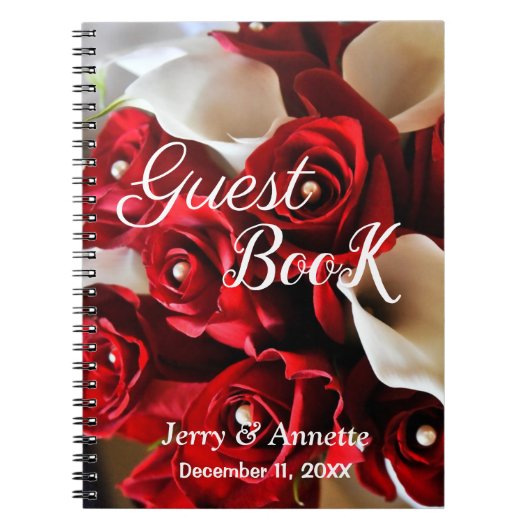 Red Roses White Calla Lily Flowers Guest Custom Notitieboek (Voorkant)