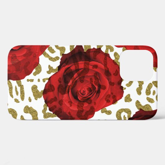 Red Roses White Gold Cheetah Leopard Animal Print Case-Mate iPhone Case (Achterkant (horizontaal))