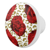 Red Roses White Gold Cheetah Leopard Animal Print Keramische Knop (Rechts)