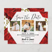 Red Roses White Gold Cheetah Leopard Save the Date (Voorkant / Achterkant)