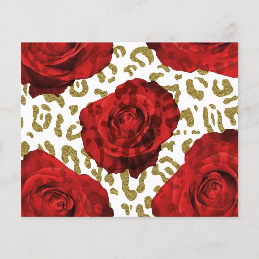 Red Roses White Gold Cheetah Leopard Save the Date (Achterkant)