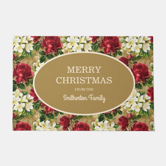 Red Roses White Lilies Merry Kerstfamilie Naam Deurmat (Voorkant)