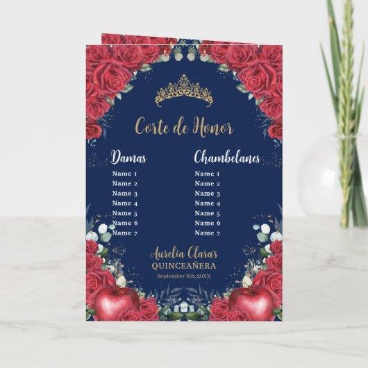 Red Roses White Quinceañera Order of Events Programma (Achterkant)