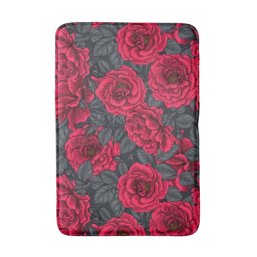 Red roses with gray leaves on black badmat (Voorkant Verticaal)