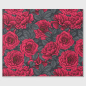 Red roses with gray leaves on black cadeaupapier (Vlak)