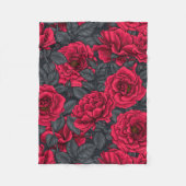 Red roses with gray leaves on black fleece deken (Voorkant)