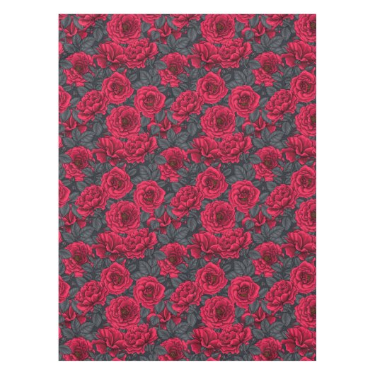 Red roses with gray leaves on black tafelkleed (Voorkant)