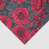 Red roses with gray leaves on black tissuepapier (Detail)