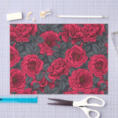 Red roses with gray leaves on black tissuepapier (Craft)