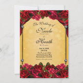 Red Roses Yellow & Gold Elegant Wedding Kaart (Voorkant)