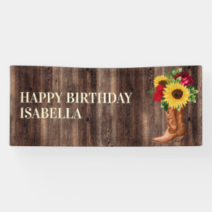 Red Roses Yellow Sunflower Boots Wood Birthday Spandoek