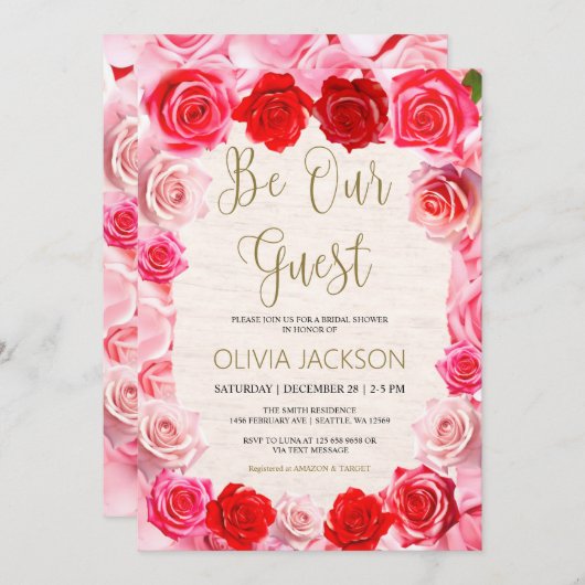 Red Roses zijn onze gasten bruids douche uitnodigi Feestdagenkaart (Voorkant / Achterkant)