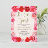 Red Roses zijn onze gasten bruids douche uitnodigi Feestdagenkaart (Staand voorkant)