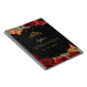 Red Roses Zwart Goud Kant Quinceañera Gastenboek Notitieboek (Rechterzijde)