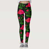 Red Roses Zwarte Leggings (Voorkant)